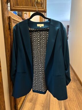 Skies Are Blue Teal Open Blazer with Patterned Lining